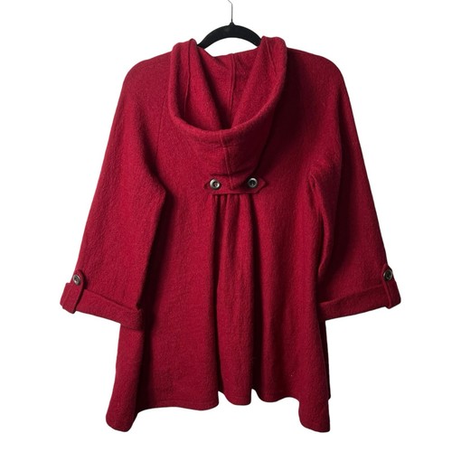 Fenn Wright Manson Womens Wool Jacket Size S Red Wool Knit Button Front Hooded - Picture 2 of 10