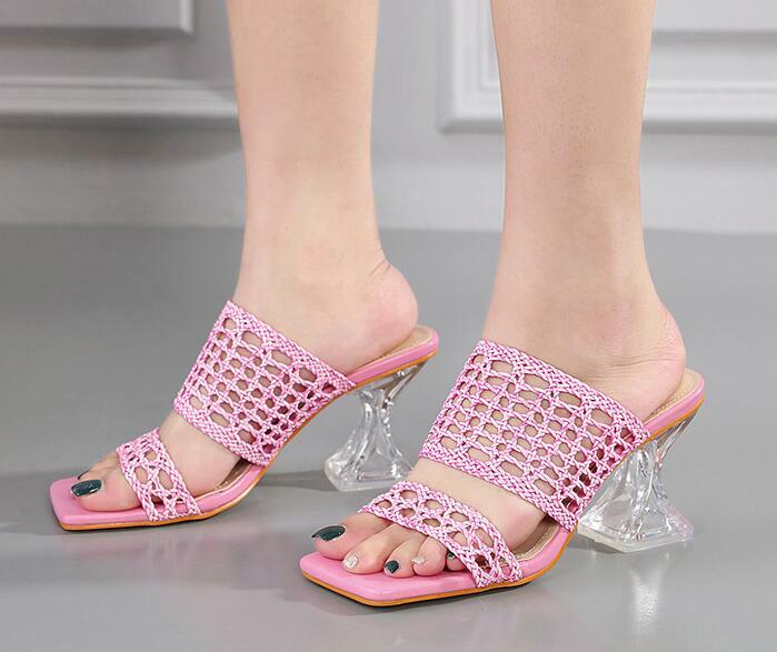 Womens Fashion Summer Peep Toe Weave Slippers Pumps High Heels