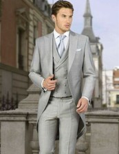 Gray Men's Suit Groom Tuxedos Wedding Bridegroom Formal Tailcoat Party Prom