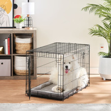 Double-Door Folding Metal Wire Dog Crate with Divider and Tray, Large, 18"-48"