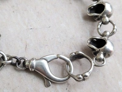 Vintage Sterling Silver Skull Bracelet 9.5