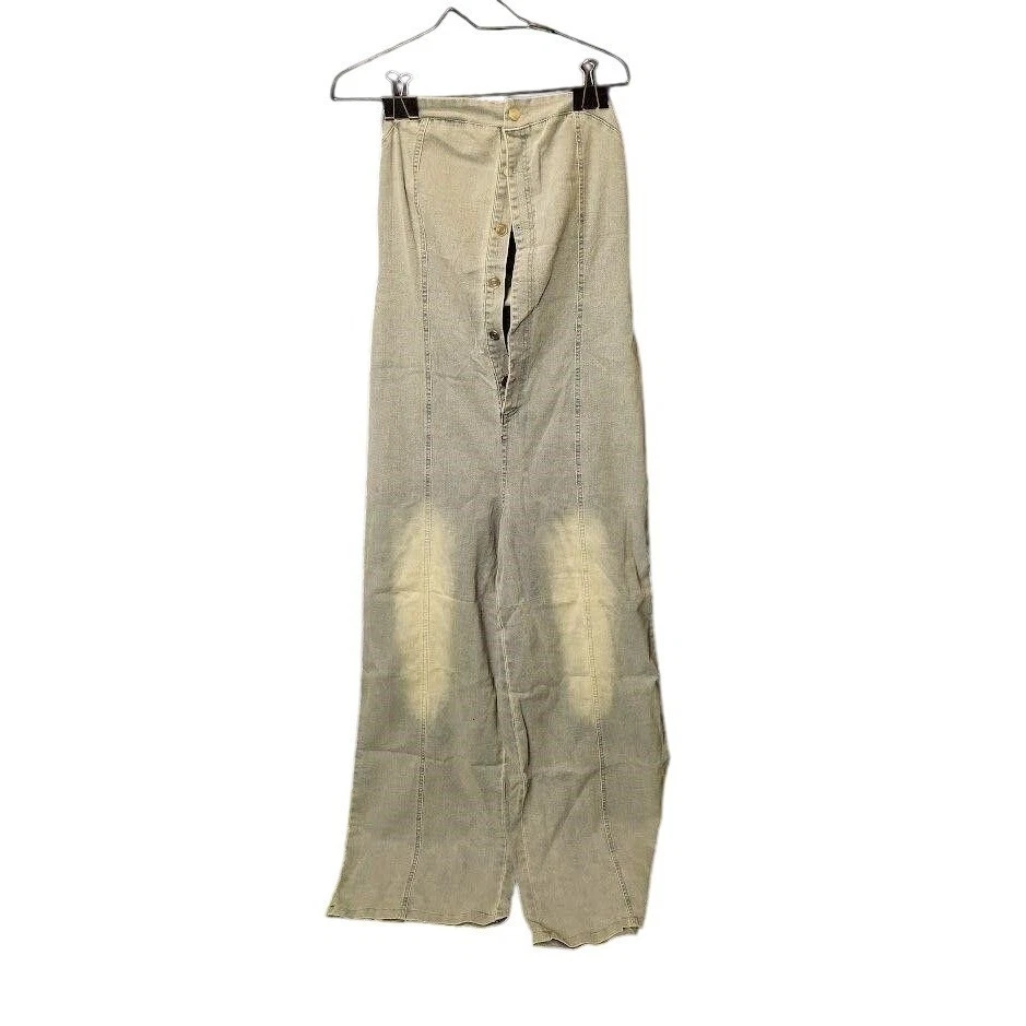 Mono Pantalones de mezclilla para mujer lavado ligero pierna ancha cintura alta botón mosca 2XL Foto 2 de 4