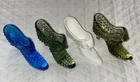 Vintage Glass Shoes Slippers Fenton Cat Panther Heads Set/4 White Blue Green