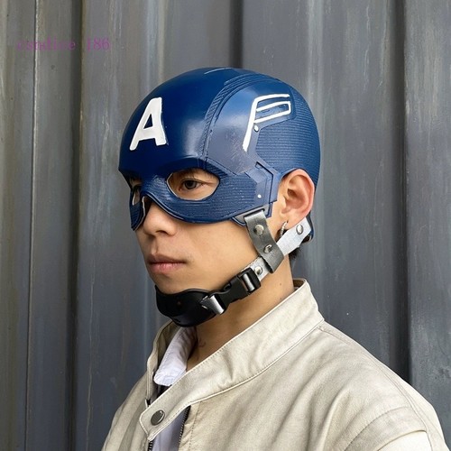 Captain America Blue Mask Headpiece Cosplay Marvel Movie Props Halloween Latex - Picture 8 of 9