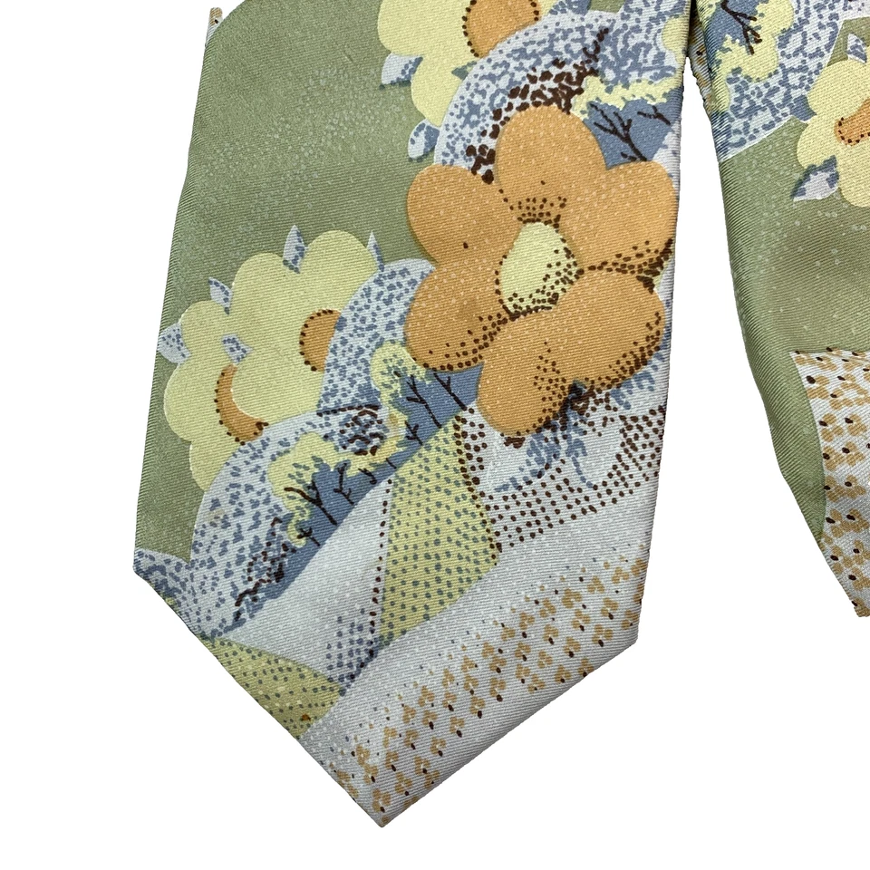 Gravata de seda vintage Damon Landscape Mod floral foulard 56 x 4" feita na Itália - Imagem 2 de 4