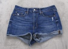 Old Navy Distressed Boyfriend Shorts Women's 8 Blue Medium Wash Denim Stretch