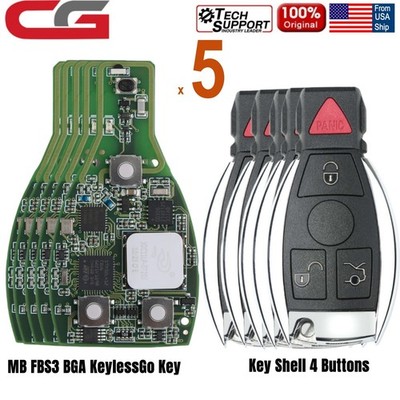 5x CG MB FBS3 BGA KeylessGo Key 433/315MHZ for Benz + Smart Key Shell 4 Buttons