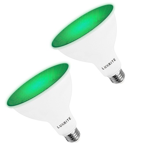 Luxrite LED PAR38 Flood Green Light Bulb 8W=45W Damp Rated UL E26 Base 2 Pack - Picture 1 of 7