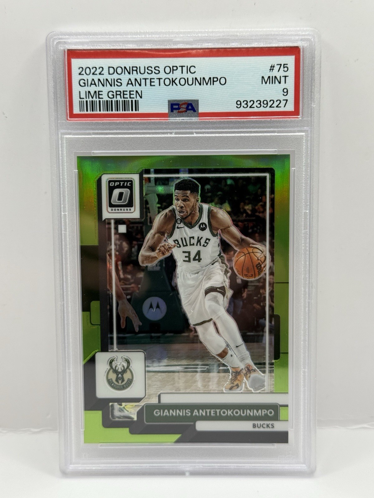 2022 Donruss Optic Giannis Antetokounmpo Color Match #75 Lime Green /149 PSA 9