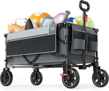 "Heavy Duty Collapsible Wagon Cart with Brakes 400lbs Capacity for Camping"