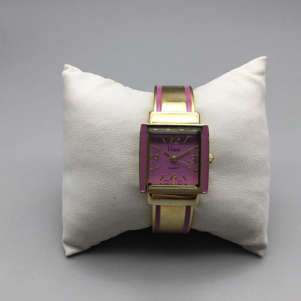 Vivani Watch Womens Gold Tone Pink Square Bangle Bracelet 24mm New Battery 6.25" - image 2 of 4
