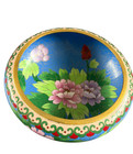 Vintage Chinese Cloisonne Bowl Round Blue Floral Flowers Enamel