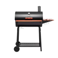 Barrel Charcoal Grill&Wood-Painted Side/ Front Table,For Picnic,Camping,Patio Ba