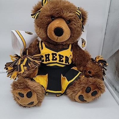 Build A Bear Cheer BAB Maple Brown Teddy Plush Black Yellow Football Padded Paws