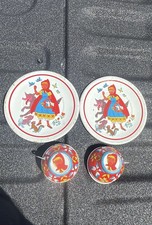 Ohio Art Tin Litho Red Riding Hood Toy Tea Set 2 Plates 2 Cups