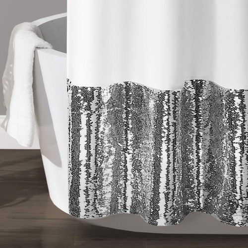 72" x 72" Silver & White Mermaid Sequins Shower Curtain Polyester - Picture 3 of 5