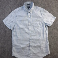 J Crew Flex Washed Shirt Small Slim Fit Blue Geometric Short Sleeve Button Down