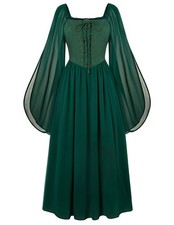 Renaissance Costume Women Halloween Medieval Witch Dress Forest Green L