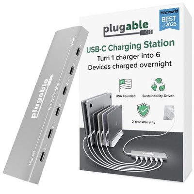 6 Port USB C Charging Station, Up to 100W Charger for Multiple Devices with P...
