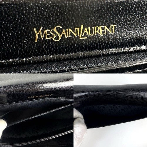 Sac bandoulière Yves Saint offres Laurent logo Y cuir lézard noir