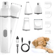 Dog Clippers Grooming Kit Low Noise Rechargeable Trimmer & Nail Grinder for Pets