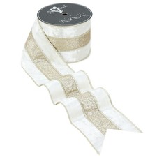Ivory Crushed Velvet Wired Ribbon 4 Inch Extra Wide Christmas Ribbon with Cha...