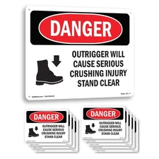 Outrigger Cause Crushing Injury OSHA Danger Sign Metal,, Decal 5 or 10 Pack