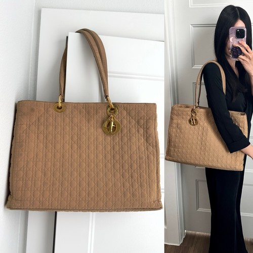 ✨Authentic CHRISTIAN DIOR Vintage Large Cannage Nylon Tote Bag Beige
