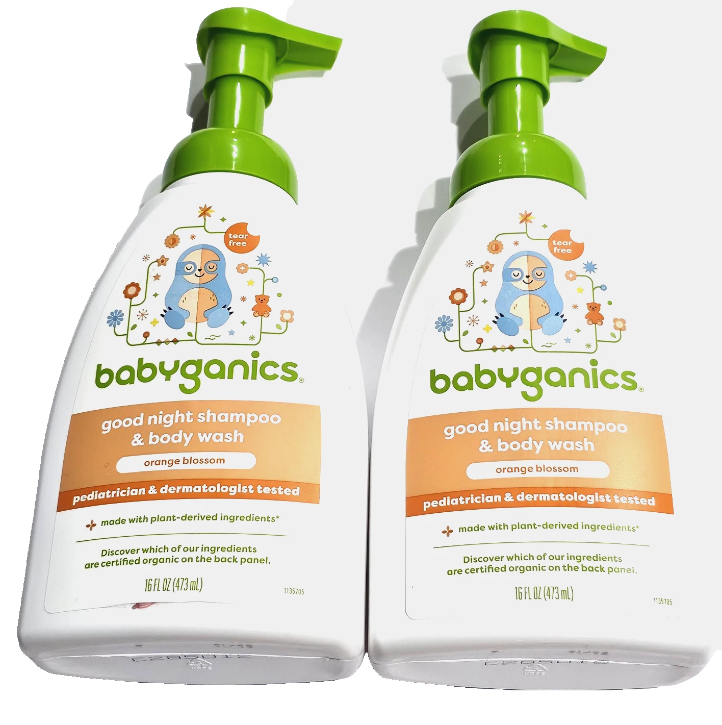 2 Pack Babyganics Good Night Shampoo & Body Wash Orange Blossom 16oz