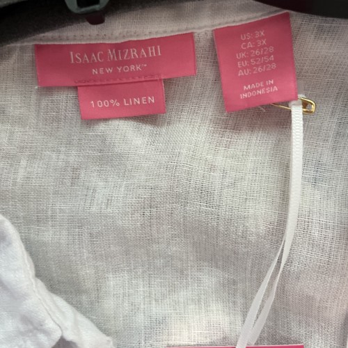 Isaac Mizrahi Plus Size 3X White 100% Linen Lagenlook Popover Blouse NWT New - Picture 9 of 9