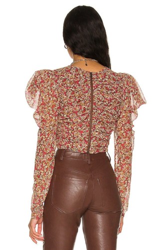 Bardot Revolve Rüschen Ditsy Blumen Puff Schulter Crop Top Bluse Gr. S - Bild 2 von 8