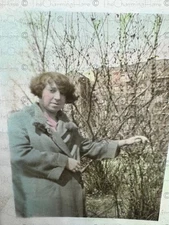 Vintage Photo Lady In Winter Coat Tinted Antique Snapshot c1925