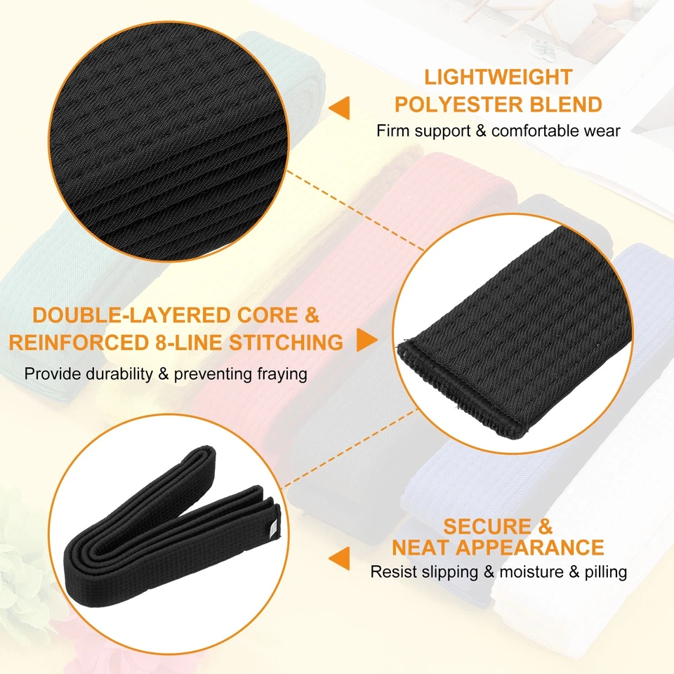 Karate Belt, Martial Arts Ranking Belt for Taekwondo Karate Judo 7.2 ft & Black - Image 3 of 4