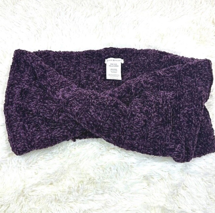 Peace & Pearls Chenille Knit Purple Infinity Scarf for Women Solid Winter Fall