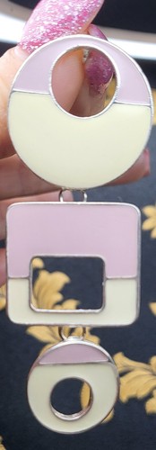 Swinging Sixies Style Pink And Cream Enamelled Silver-tone Statement Pendant 8cm - Picture 1 of 9