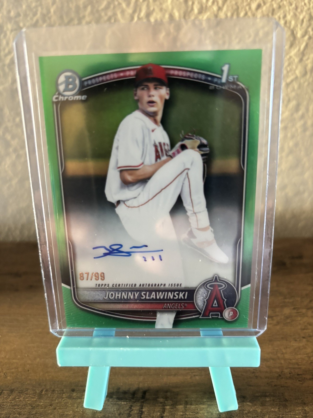 2025 Bowman Draft Chrome Johnny Slawinski 1st Green Refractor Auto # /99 Angels!