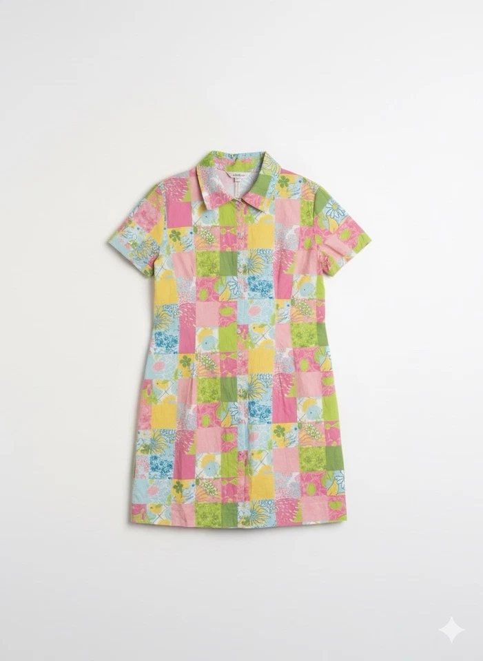 Vestido Camisa Lilly Pulitzer De Colección Cambio Talla 6 Retazos Floral Vestido Femenino Foto 3 de 4