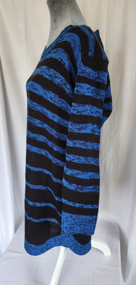 Derek Heart Plus W 3X Vestido Suéter Azul y Negro Rayas Curvilíneo Hasta la Rodilla Bonito Foto 4 de 4