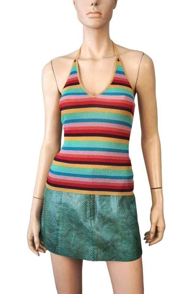 RARO NUEVO Top Halter Tejido Metálico Rayas DOLCE & GABBANA 42 EE. UU. 6 De Colección Foto 4 de 4
