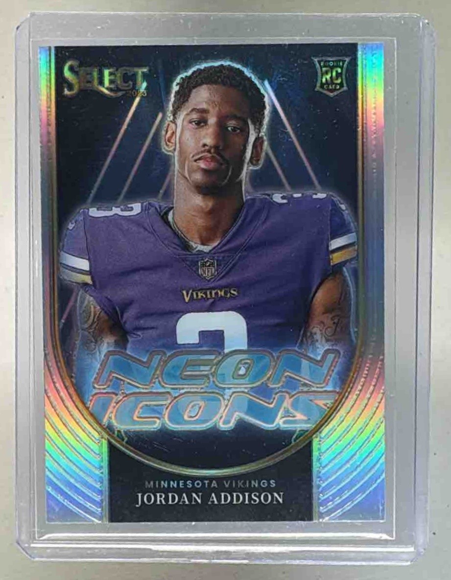 Jordan Addison 2023 Panini Select #NI-JAD Silver Prizm Neon Icons Rookie RC