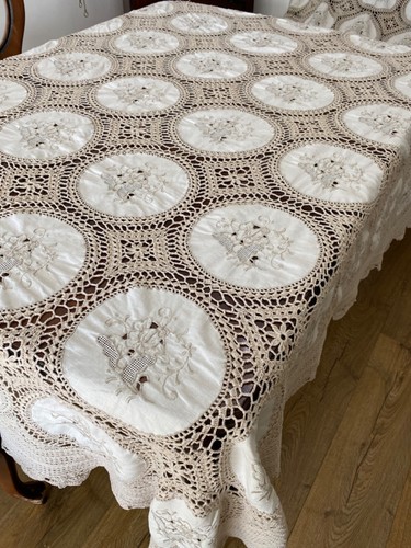 Mantel Hecho a Mano Estilo Madeira Crochet Crema Extra Grande 335x157 cm T47 - Imagen 4 de 15