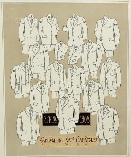 Antique 1908 Spring Men's Tailor's Catalog Page 22" x 16" (Large) Coat Styles - Picture 1 of 11