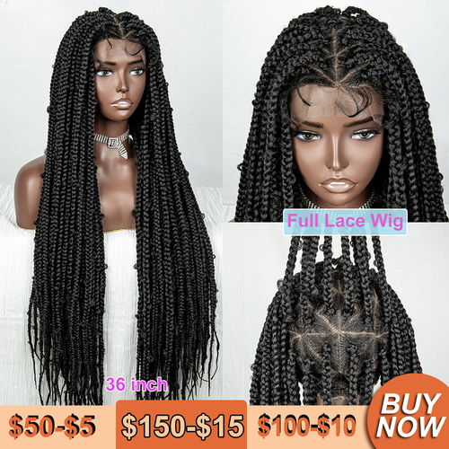 36 Inches Braided Wigs Synthetic Full Lace Wigs Knotless Braids Wigs Black Women - Picture 2 of 8