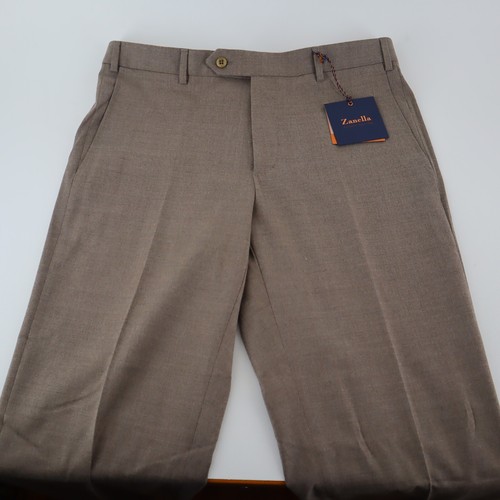 Zanella Devon Dress Pants Mens 34 37 Unhemmed Khaki 230 Stretch Flat Front - Picture 12 of 18
