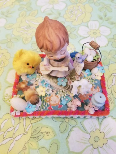 Vintage Spring Egg Bird Chick Basket Flower Scene Mini Handmade Easter Craft - Picture 14 of 16