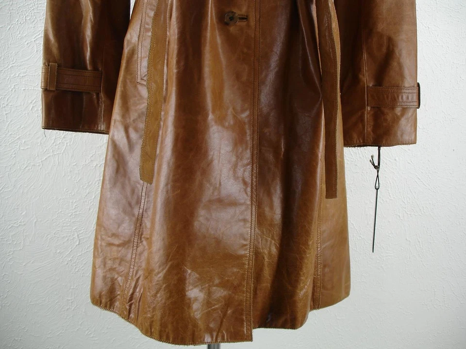 Gabardina larga de cuero marrón tostado con cinturón L Andrew Marc New York $795 nueva con etiquetas para mujer Foto 4 de 4