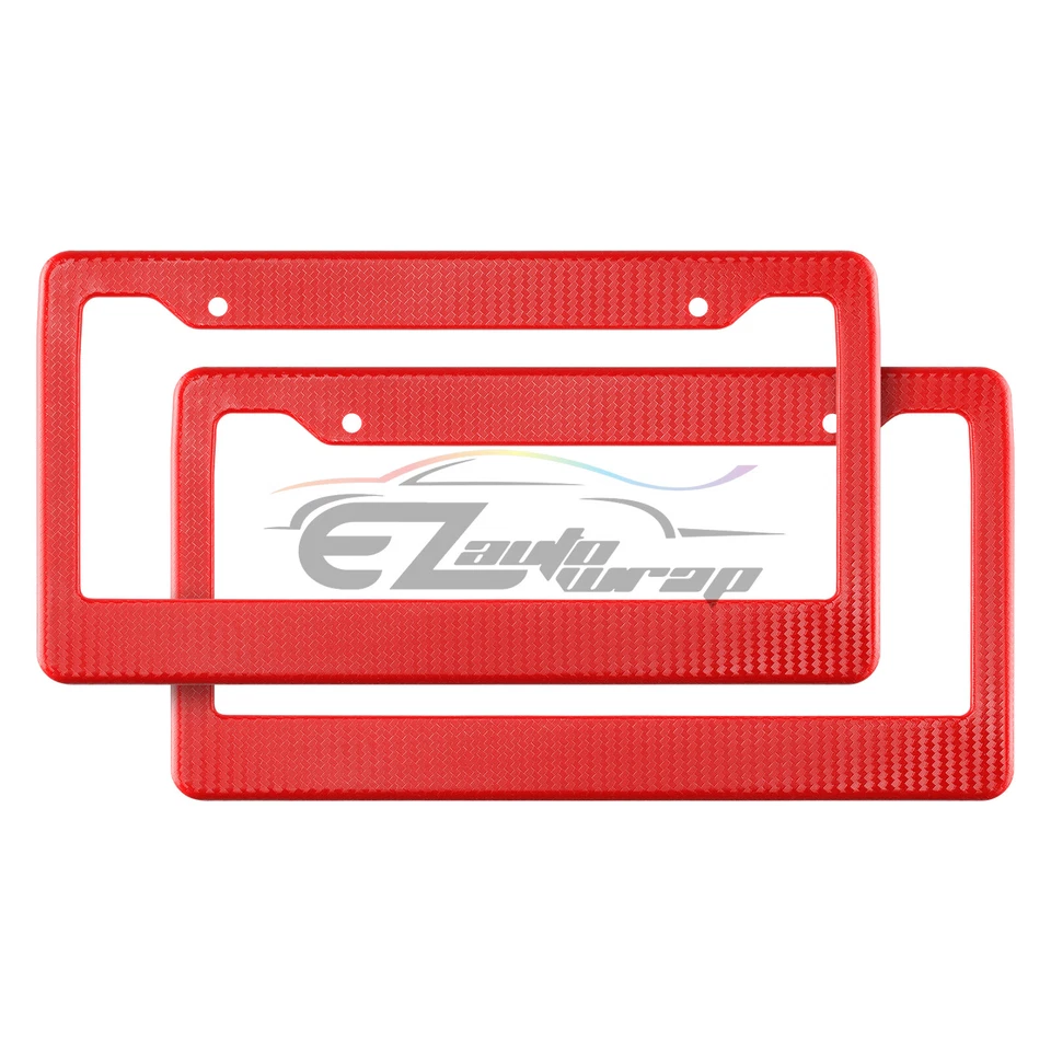 Marcos de matrícula estilo fibra de carbono rojo plástico 2 piezas soporte delantero y trasero Foto 3 de 4