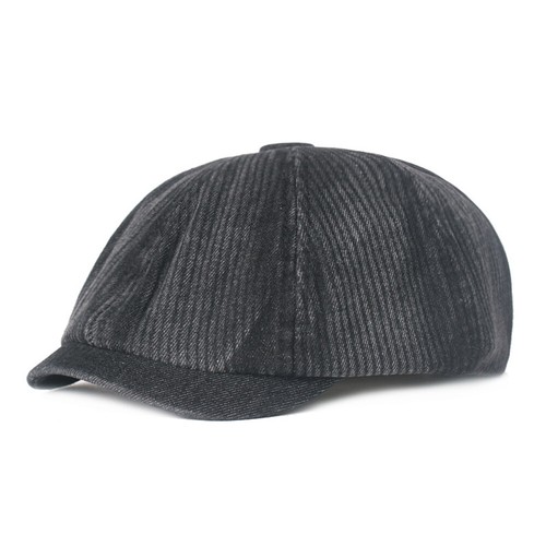 Men's Flannel Winter Flat Gatsby Cap Striped Octagonal Newsboy Painter Denim Hat - Picture 6 of 8