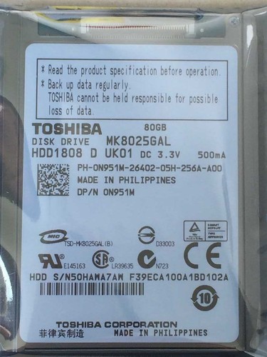 TOSHIBA MK8025GAL 80GB  1.8"ZIF/CE HDD For  HP Compaq mini700e 702EA 1000 Laptop - Afbeelding 1 van 4