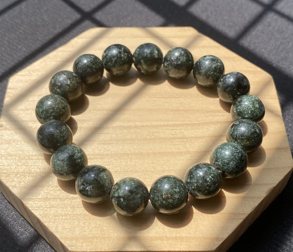 Natural Green Seraphinite Clinochlore Gemstone Beaded Stretch Bracelet 11mm - Image 3 of 4